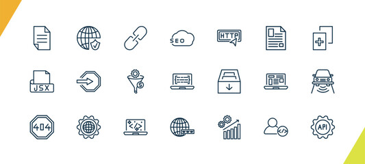 outline information technology icons set. editable linear secured network, hyperlink, seo, and other 18 icons in this category isolated on transparent background.