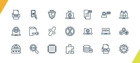 outline information technology icons set. editable linear seo ranking, html5, seo tools, and other 18 icons in this category isolated on transparent background.