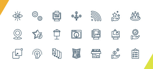outline marketing icons set. editable linear service, web package, diversify, and other 18 icons in this category isolated on transparent background.