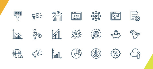 outline marketing icons set. editable linear campaign, sales, webcode, and other 18 icons in this category isolated on transparent background.