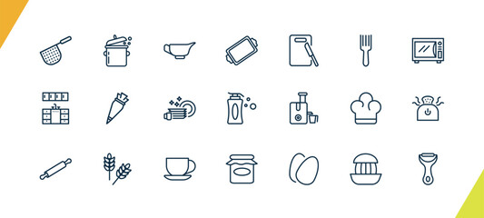 outline kitchen icons set. editable linear cooking pot, saucer, tray, and other 18 icons in this category isolated on transparent background.