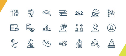 outline human resources icons set. editable linear job application, recruitment, compare, and other 18 icons in this category isolated on transparent background.