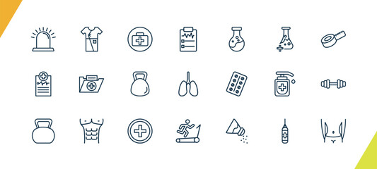 outline health and medical icons set. editable linear patient robe, medical, medical result, and other 18 icons in this category isolated on transparent background.