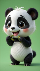 Naklejka premium Adorable Baby Panda Eating Bamboo 3d Render