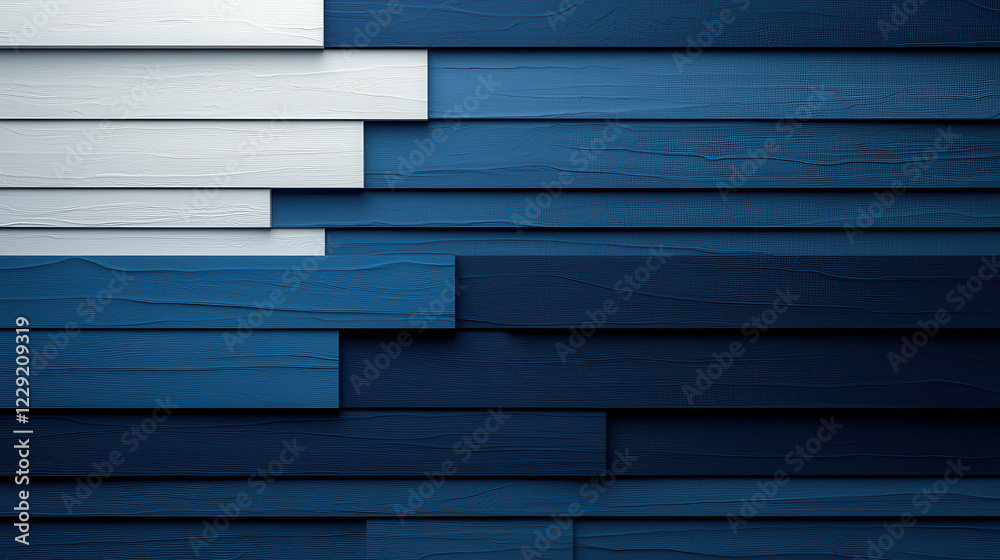 Poster elegant abstract design featuring layered blue and white wooden panels, creating modern and textured