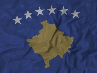 Closeup of Ruffled Kosovo flag, Fabric Ruffled Flag Background