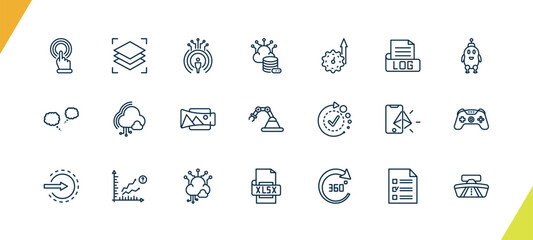 outline artificial intellegence icons set. editable linear layers, telepresence, storage, and other 18 icons in this category isolated on transparent background.