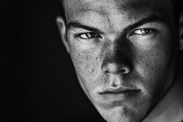 Obraz premium A close-up portrait of a person with noticeable freckles on their face