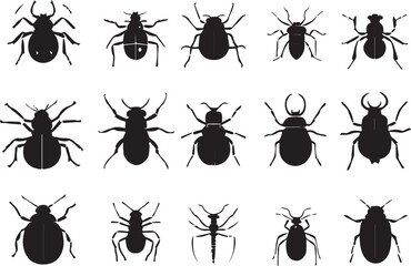 A set of insects silhouettes for flat design. Hand drawn vector illustration