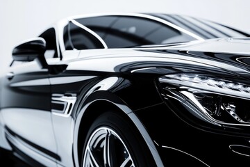 Sleek Black Luxury Sports Car Close Up Detail