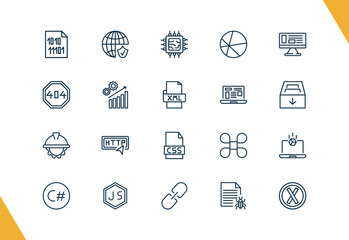 outline information technology icons set. editable linear secured network, hardware, theme, and other 17 icons in this category isolated on transparent background.
