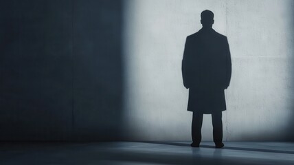 Obraz premium Mysterious shadow figure urban environment photography dimly lit space silhouetted perspective identity exploration