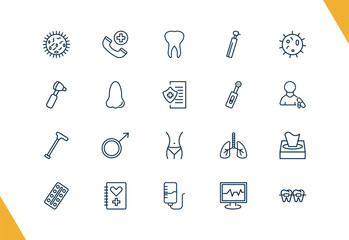 Fototapeta premium outline medical icons set. editable linear emergency call, teeth, dental drill, and other 17 icons in this category isolated on transparent background.