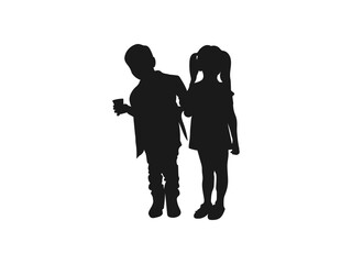 Pretty little girl eating ice cream. Baby holding an ice cream, illustration flat style. silhouette of a little boy walking and eating ice cream in summer  Vector on a white background.
