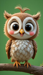 Adorable Baby Owl on Branch