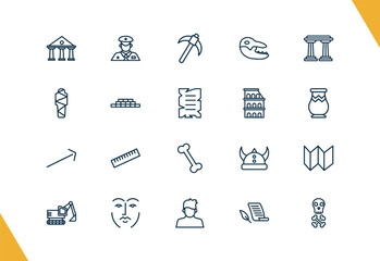 outline history icons set. editable linear policeman, pick, diaur, and other 17 icons in this category isolated on transparent background.