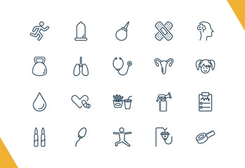 outline health and medical icons set. editable linear condom, enema, band aid, and other 17 icons in this category isolated on transparent background.