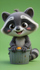 Obraz premium Adorable 3D Render of a Raccoon with Oranges