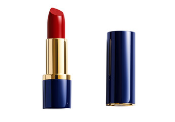 Obraz premium a vibrant red lipstick in its blue tube isolated on a transparent background
