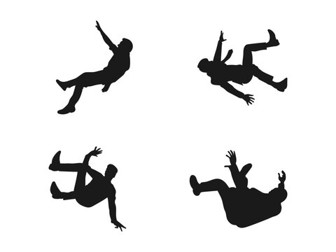 Vector hand drawn people falling down in silhouette. Silhouette black people falling down from the sky vector illustration. Man falling vector illustration isolated on a white background.