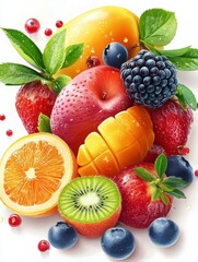 Juicy summer fruits on white isolated background