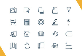 outline education icons set. editable linear corrector, library books, book with bookmark, and other 17 icons in this category isolated on transparent background.
