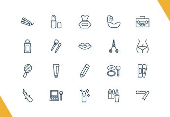 outline beauty and elegance icons set. editable linear inclined lipstick, wipes, hair washer sink, and other 17 icons in this category isolated on transparent background.