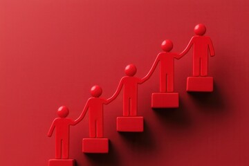 Team building action figures red background graphic visualization motivational concept elevated viewpoint