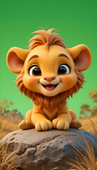 Adorable Baby Lion Cub Cartoon 3d Render