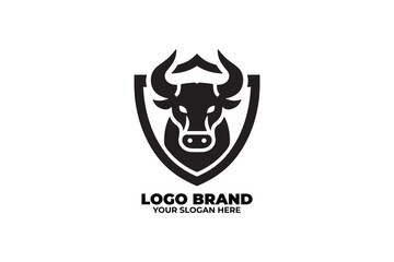 Monochrome logo of A Bull with shield