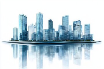 Fototapeta premium Modern City Skyline with Reflective Glass Buildings Against a Light Background Showcasing Contemporary Architecture and Urban Design Trends