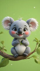 Fototapeta premium Adorable Koala on Branch: 3D Rendered Cuteness