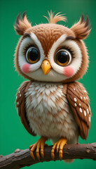 Naklejka premium Adorable Baby Owl: A 3D Rendered Artwork