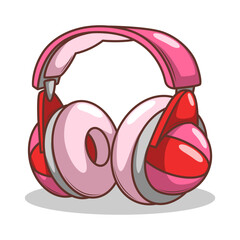 Hand drawn cute cartoon illustration of wireless headphones. Flat vector headset sticker in simple colored doodle style.