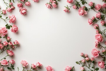 Minimalist mockup template with pink roses and blank paper layout