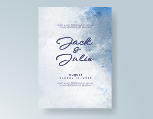 Wedding card invitation template with hand painted watercolor splash