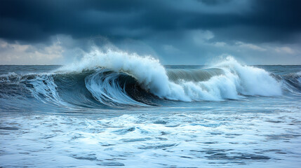 Sea with Surging Waves and Stormy Sky