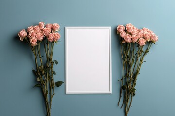 Elegant pink rose mockup template with blank paper layout