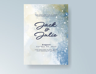 Wedding card invitation template with hand painted watercolor splash