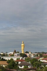 60m high gilded Buddha statue Luang Phaw Dto in Wat Burapha Phiram, Wat Burapapiram, City Panorama, Roi Et, Isan, Thailand, Asia