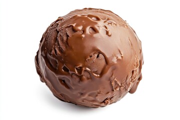 A single chocolate ice cream ball on a white surface, perfect for desserts or marketing use