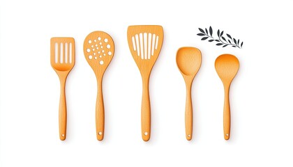 A vibrant collection of orange kitchen utensils arranged neatly on a white background, showcasing their unique shapes