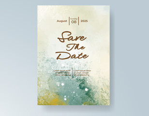 Wedding card invitation template with hand painted watercolor splash