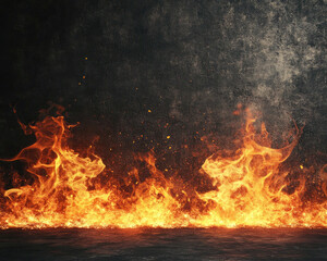 Fototapeta premium Vintage Frame with Fiery Flames on Dark Grunge Background