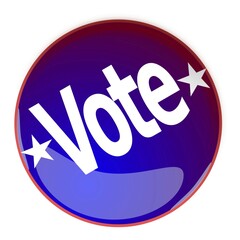 Illustration of a glossy Vote button in blue and red on a white background