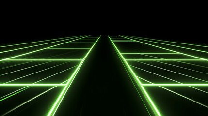 Abstract Runaway in light green Neon Lines. Futuristic dark Backdrop