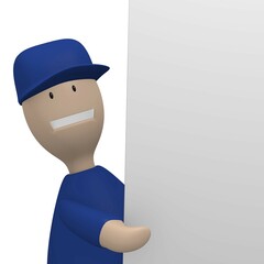 Funny technician with a blank board with space for text