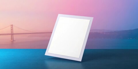 Stylish flyer mockup with scenic background of a bridge and sunset