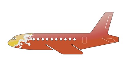 The Bhutanese flag painted on the silhouette of a aircraft. glossy illustration