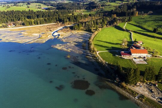 Premer Lechsee, estuary delta Lech at low tide, Prem, region F&uuml;ssen, Ostallg&auml;u, Bavaria, Germany, Europe